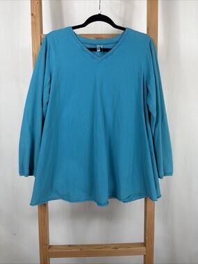 NWT Kleen Turquoise V Neck 3/4 Sleeve Scoop Neck Oversized Top #1146 Size SMALL